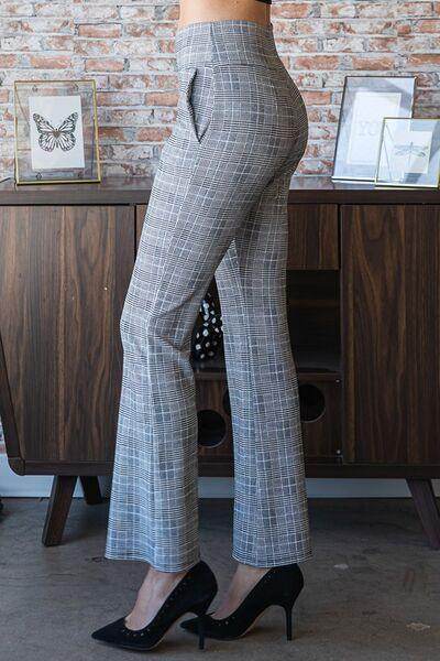 Heimish Full Size Plaid Flare Pants With Wide Waist Band Plus Size-3