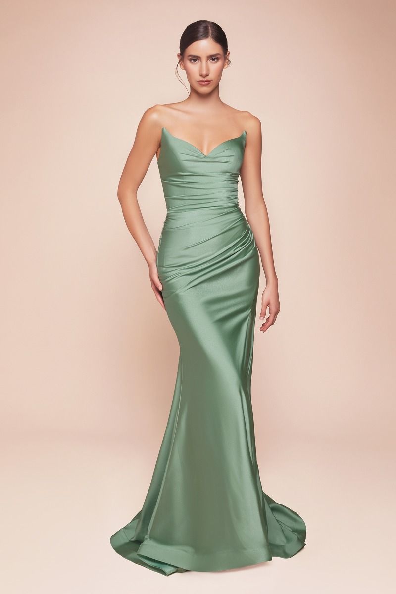 STRAPLESS STRETCH SATIN FITTED GOWN CDCD791-7