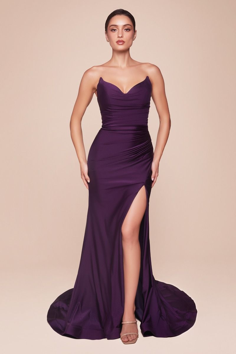 STRAPLESS STRETCH SATIN FITTED GOWN CDCD791-9