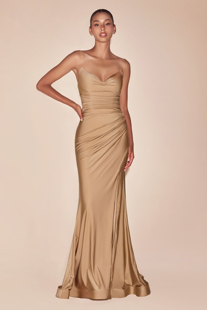 STRAPLESS STRETCH SATIN FITTED GOWN CDCD791-2