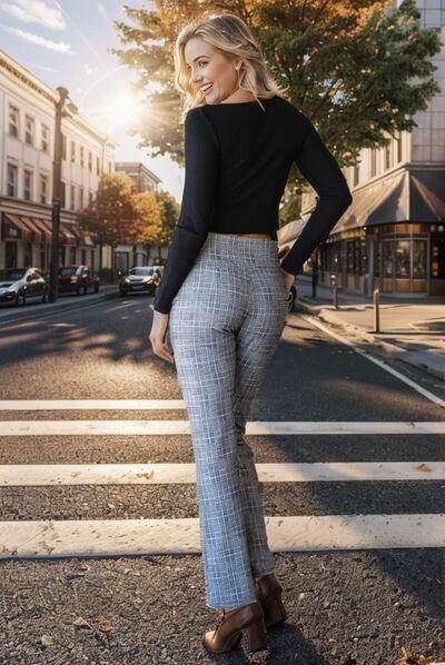 Heimish Full Size Plaid Flare Pants With Wide Waist Band Plus Size-1